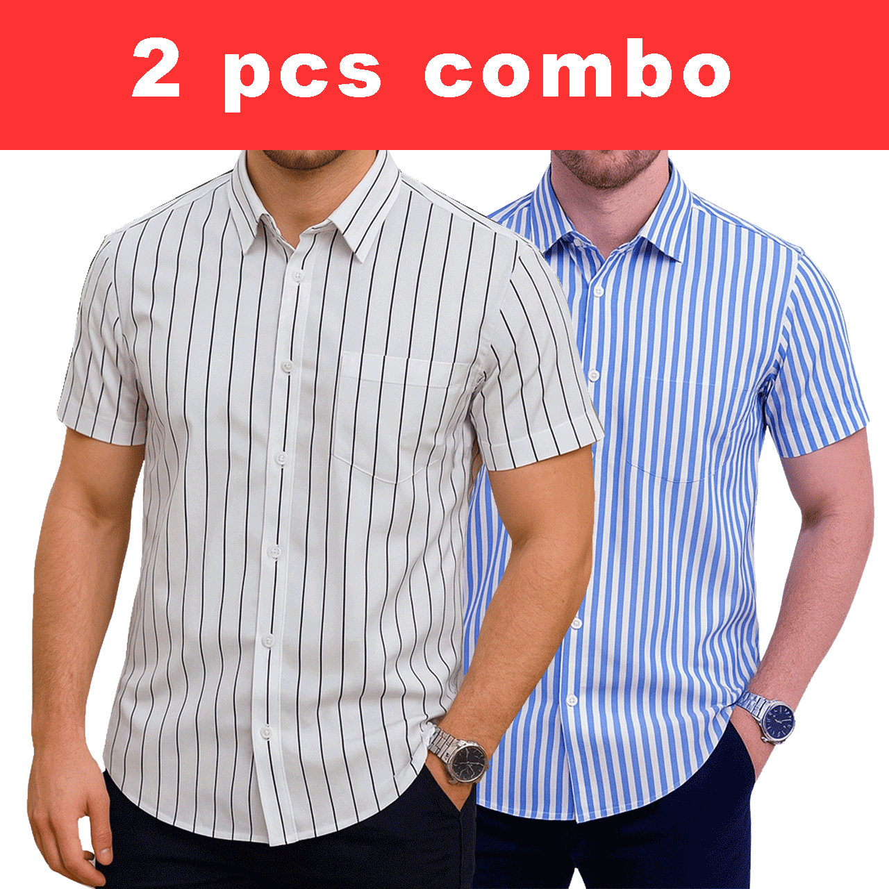 2 Pcs Half Sleeve Print Shirt-White Small + Sky Small