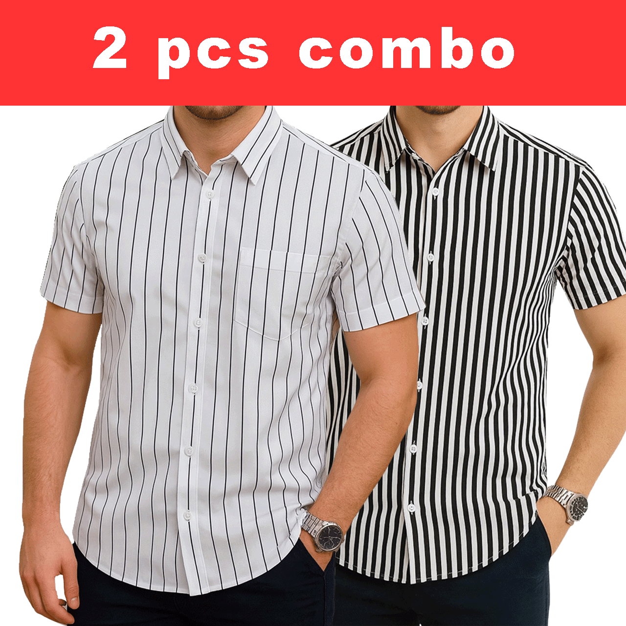 2 Pcs Half Sleeve Print Shirt-White Small +Black Small