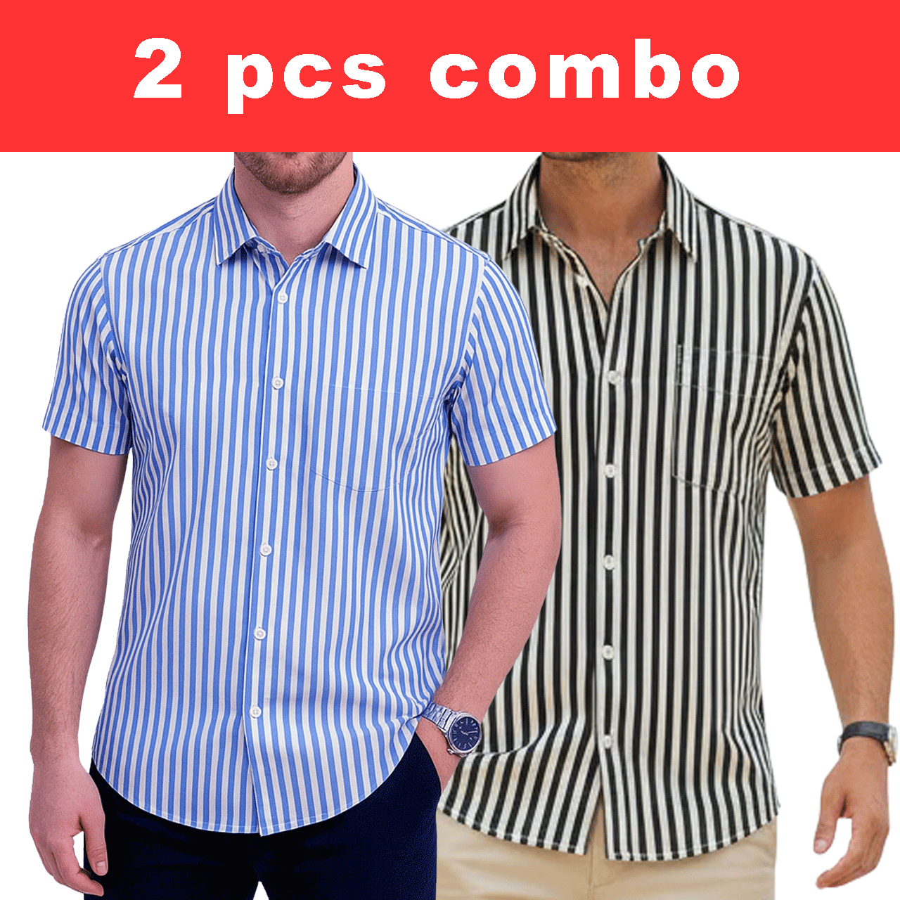 2 Pcs Half Sleeve Print Shirt-Sky Small+ Black Small