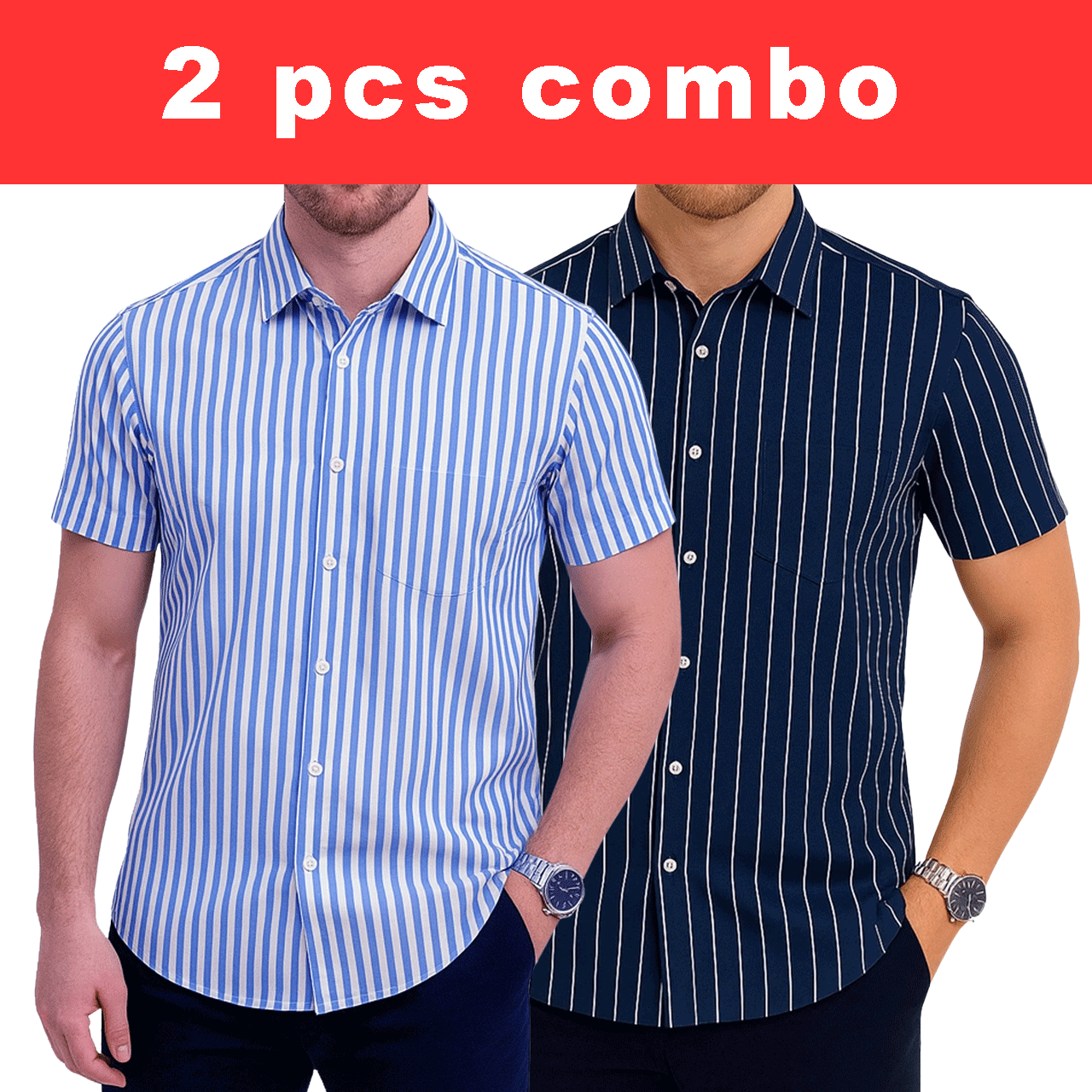 2 Pcs Half Sleeve Print Shirt-Sky small+ Navy Small