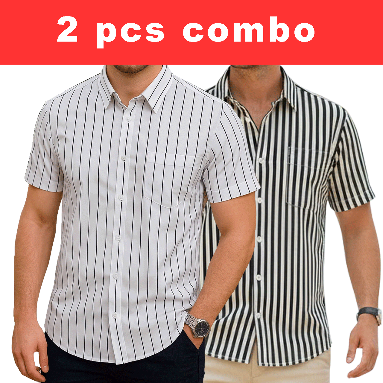 2 Pcs Half Sleeve Print Shirt-Black Small+ White Small