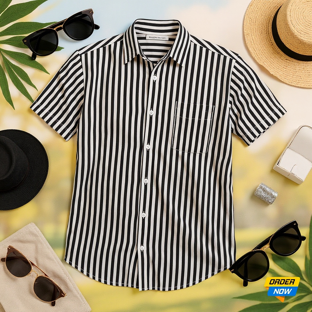 1 Pcs Half Sleeve Print Shirt-Black Small